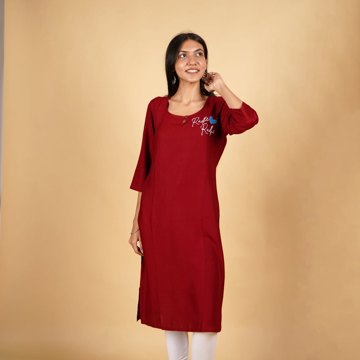 Radhe Radhe Pattern Long Kurti for Women