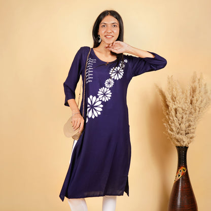 Hare Krishna Hare Ram Long Kurti for Women Navy Blue