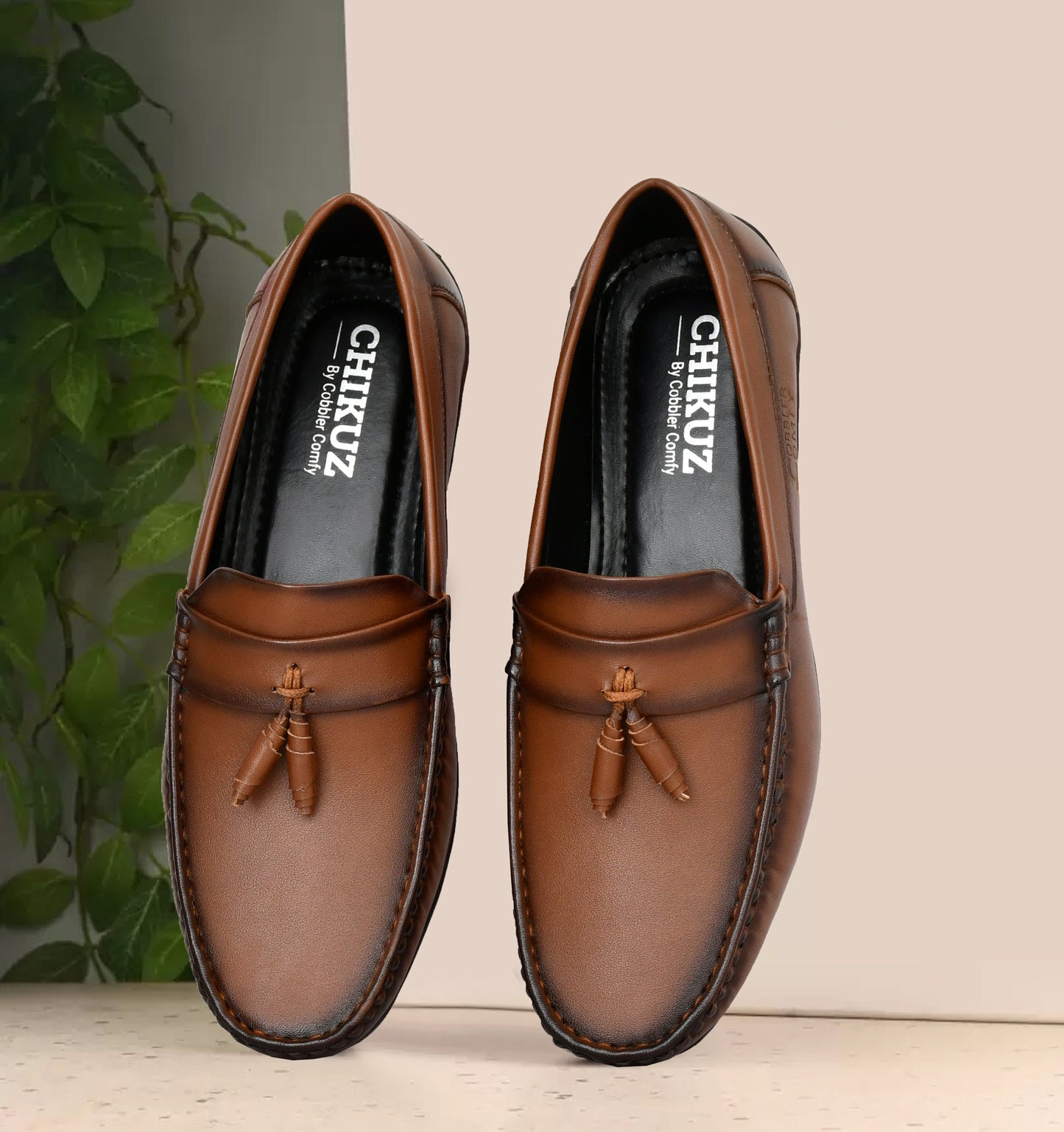 Beaded Tussled Moccasins for Men  Tan