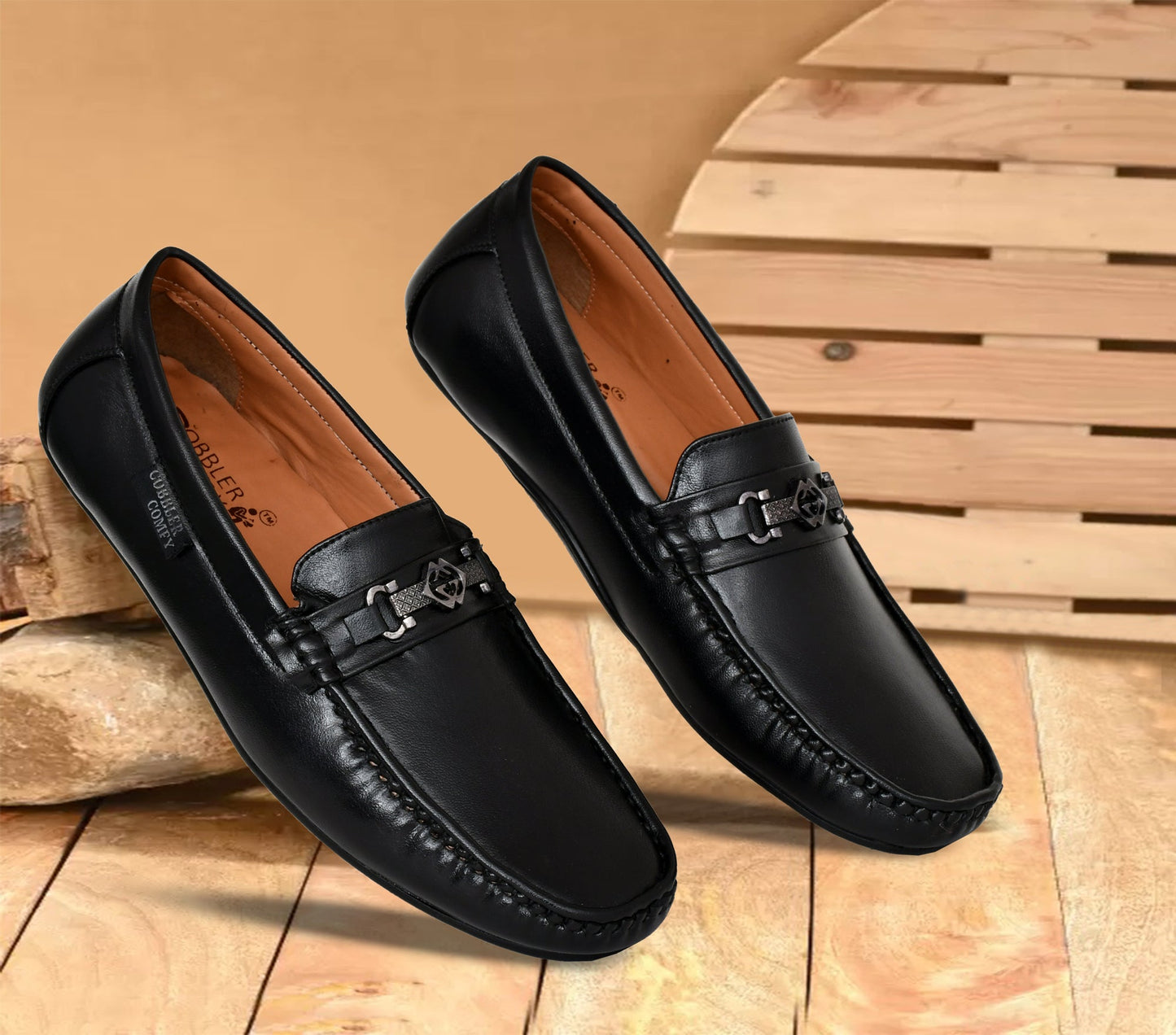 Matte Look Moccasins for Men with Metallic Buckle  Black