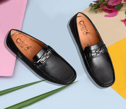 Matte Look Moccasins for Men with Metallic Buckle  Black