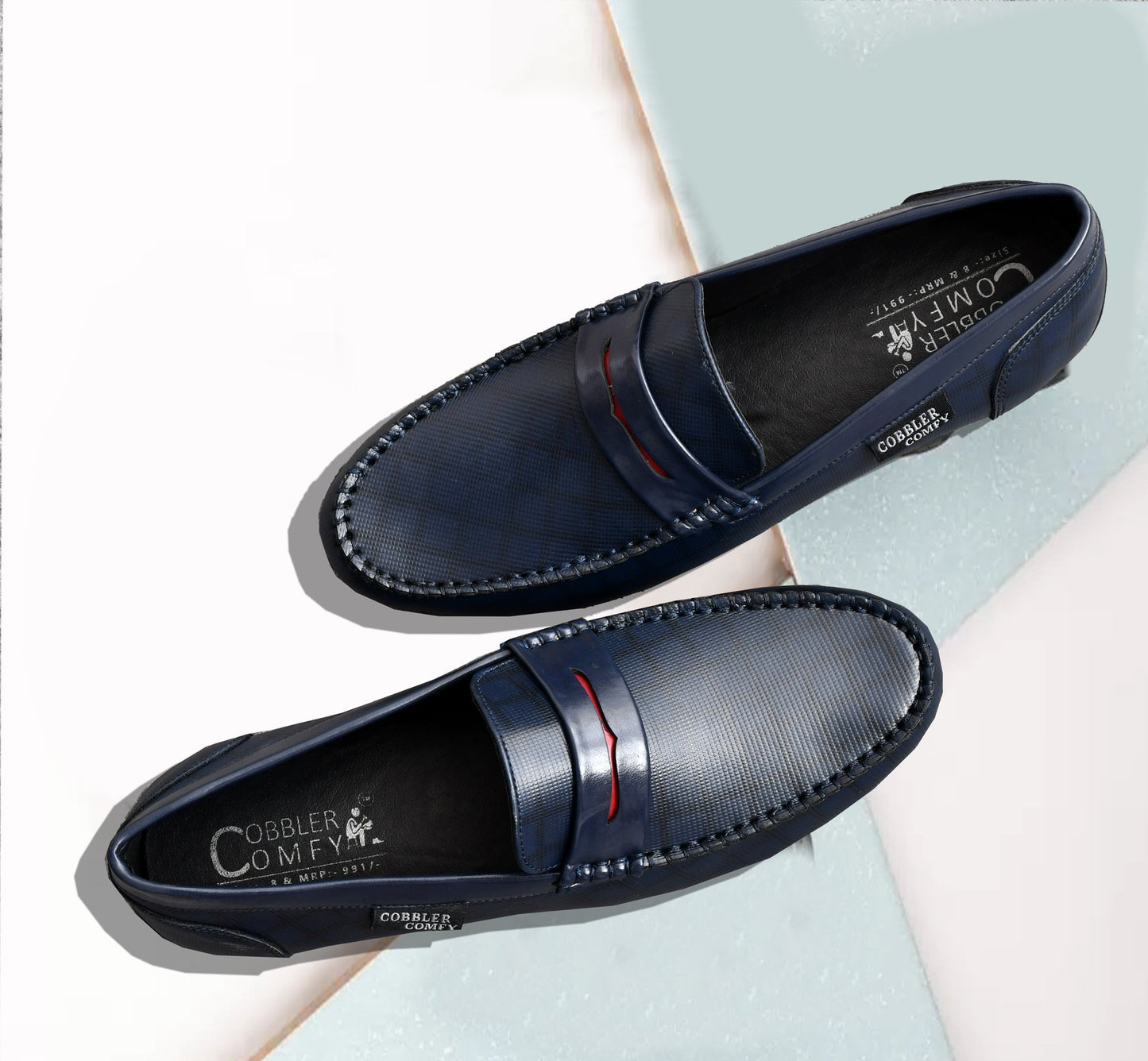 Classic Moccasins with Stylish Check Pattern  Navy Blue