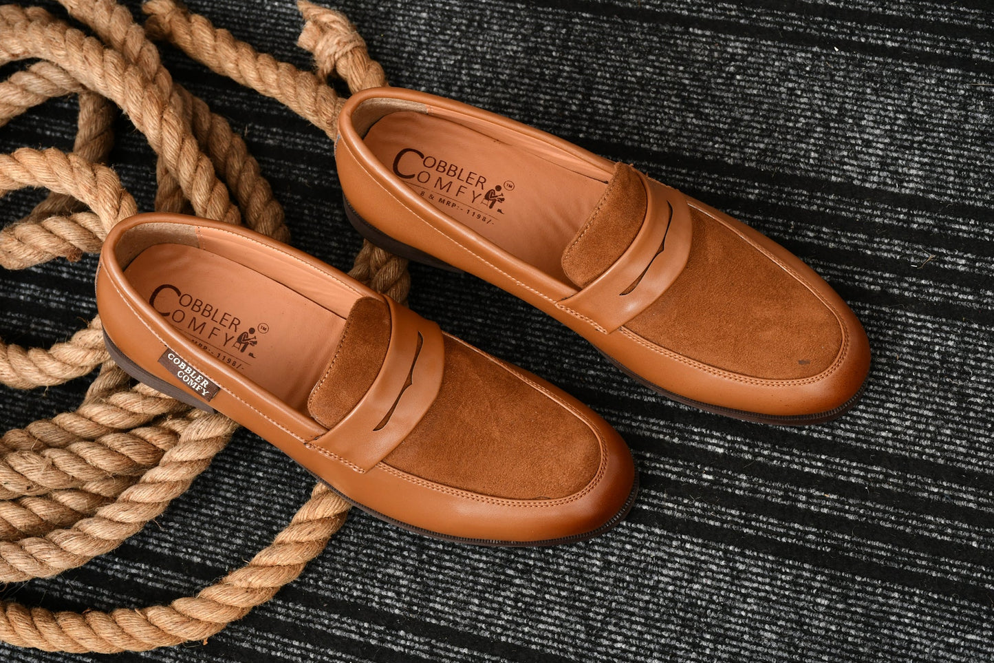 Shiny Slip-on for Men with Suede Upper  Tan