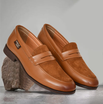 Shiny Slip-on for Men with Suede Upper  Tan