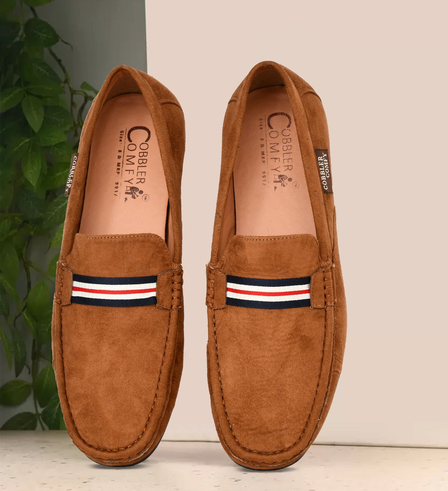 Suede Loafers for Men with Stripe  Tan