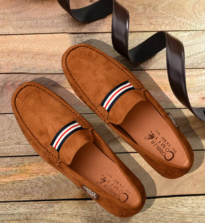 Suede Loafers for Men with Stripe  Tan