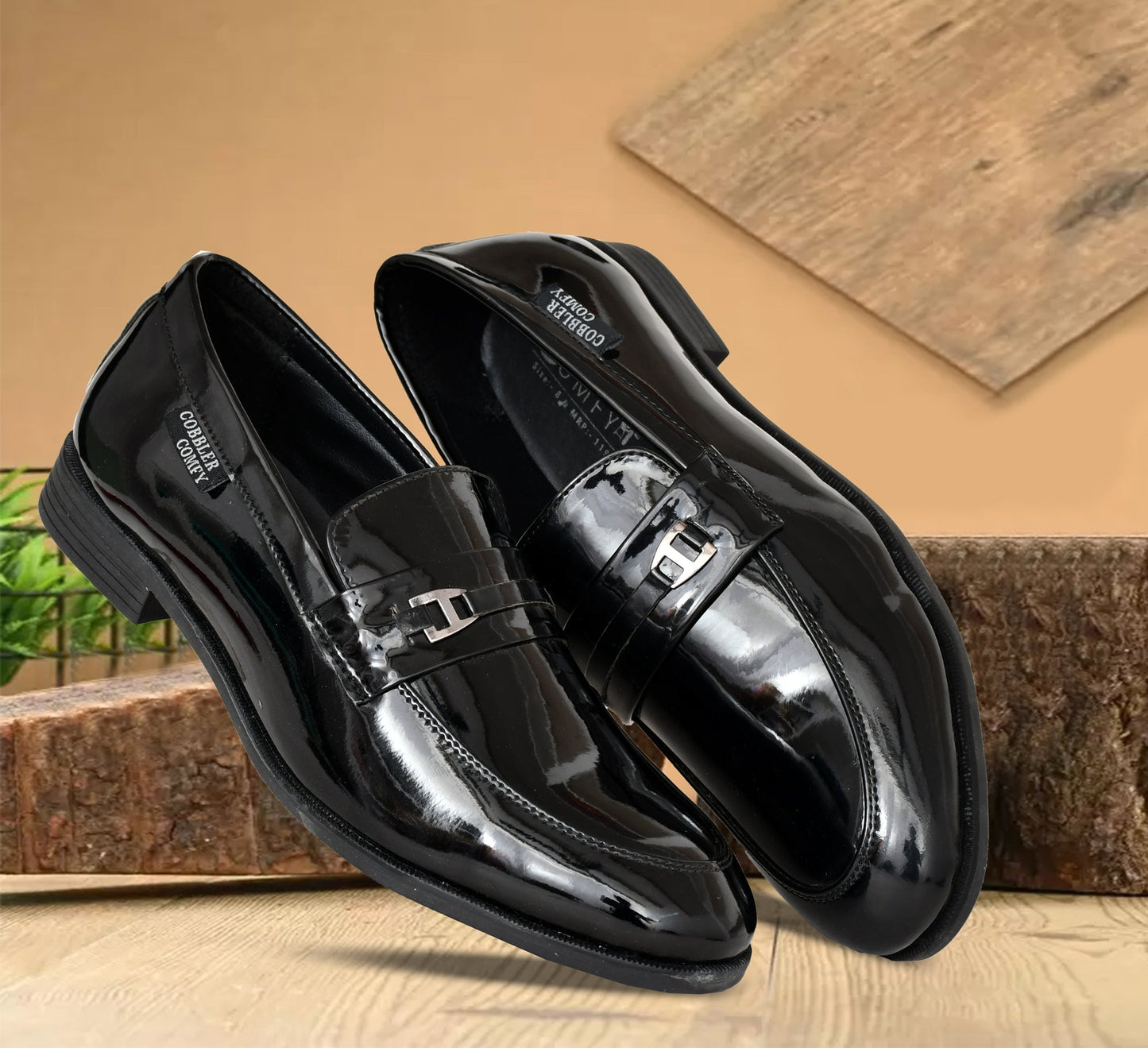 Shiny Slip-on for Men with Metallic Loop Buckle  Black