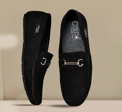 Suede Moccasins with Metallic Buckle  Black