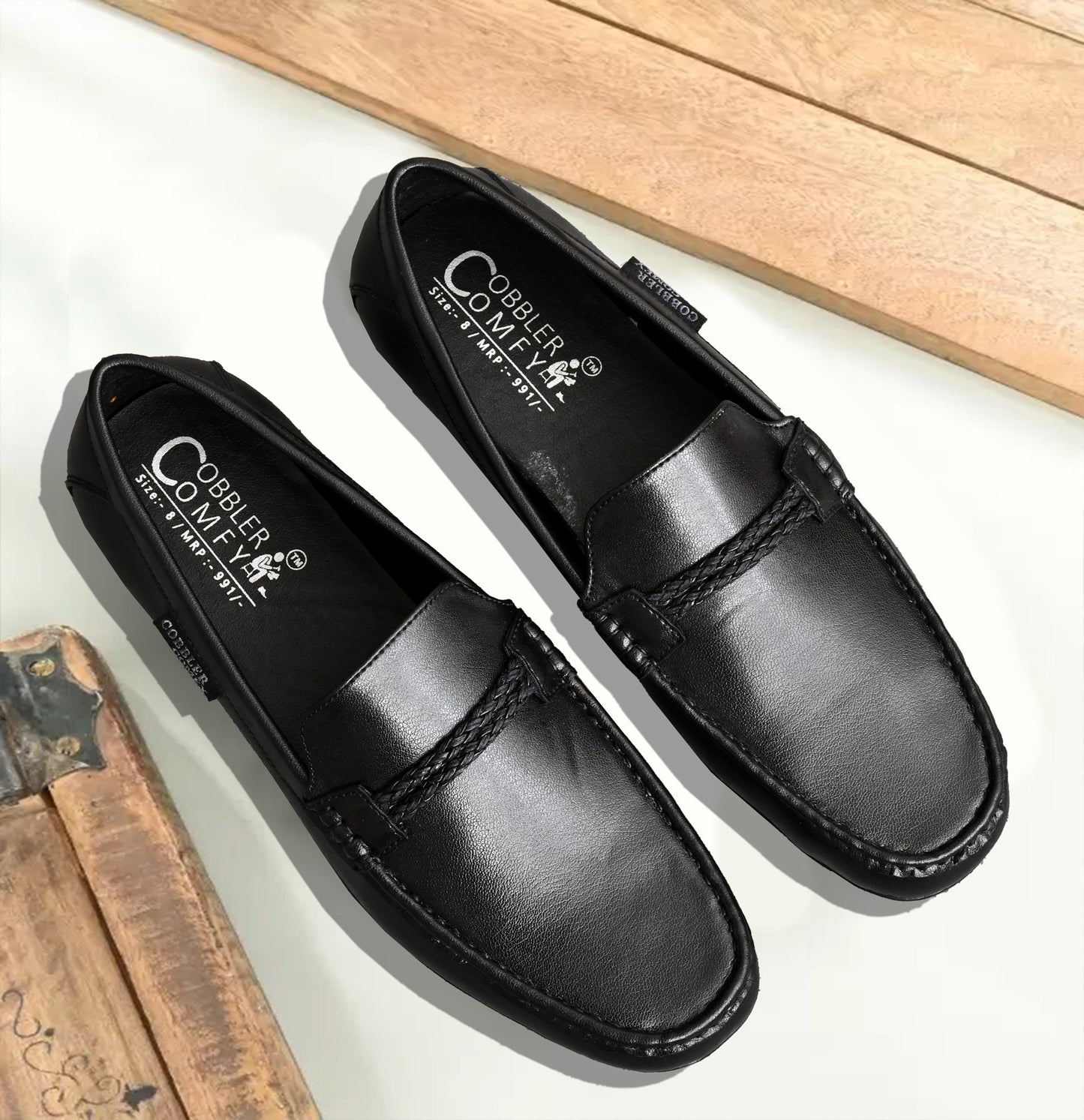 Neat Look Moccasins for Men with Braided Buckle  Black