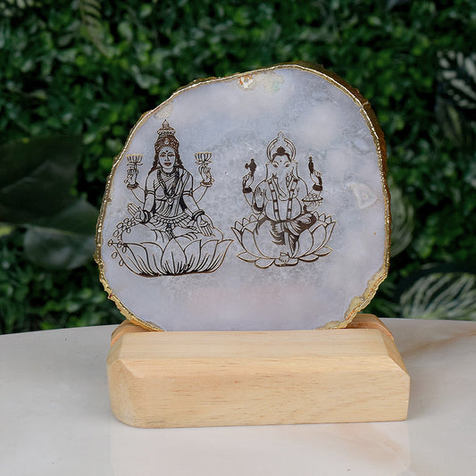 Harmony of Prosperity Agate Stone Stand with Laxmi  Ganesha