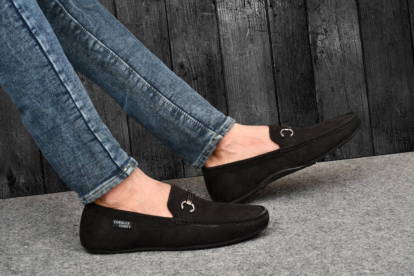 Suede Moccasins with Metallic Buckle  Black