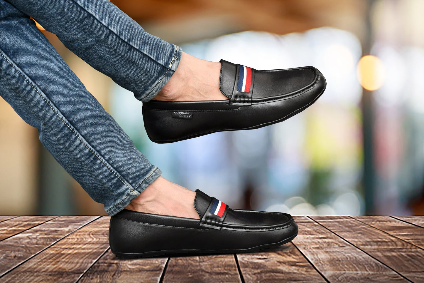 Striped Moccasins for Men  Black