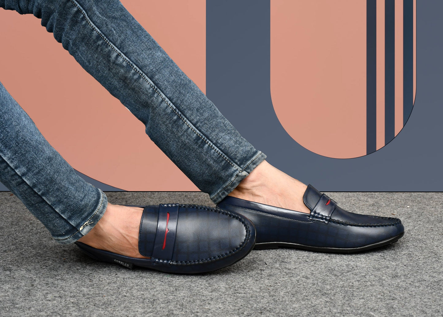 Classic Moccasins with Stylish Check Pattern  Navy Blue