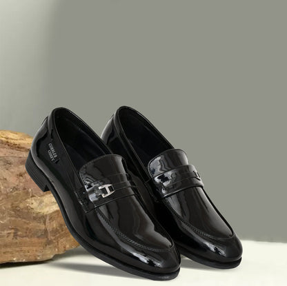 Shiny Slip-on for Men with Metallic Loop Buckle  Black