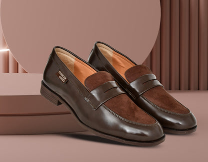 Shiny Slip-on for Men with Suede Upper  Coffee