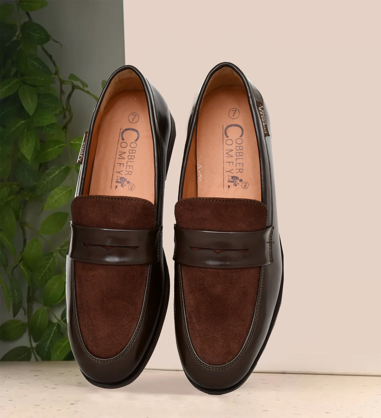 Shiny Slip-on for Men with Suede Upper  Coffee