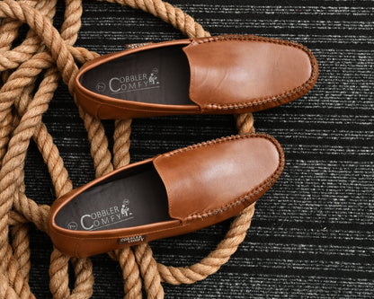 Neat Look Moccasins for Men with Double Stitch Pattern  Tan