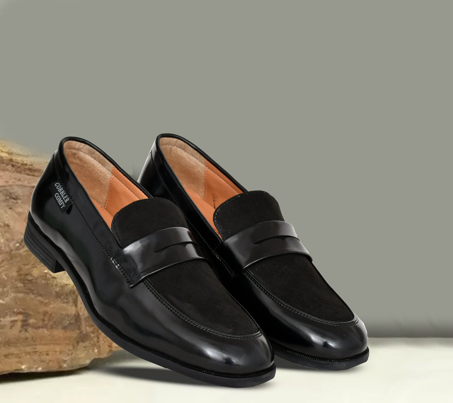 Shiny Slip-on for Men with Suede Upper  Black