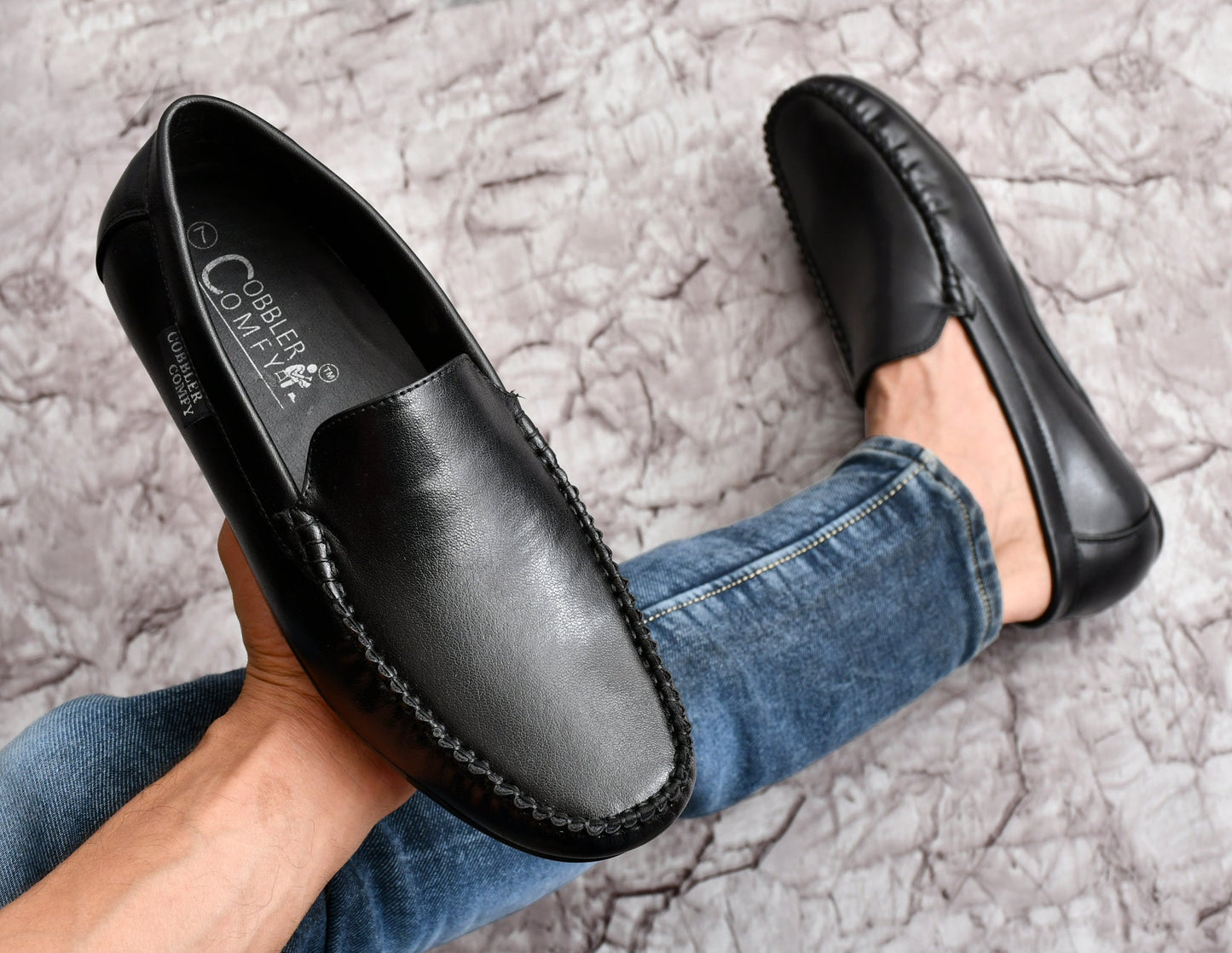 Neat Look Moccasins for Men with Double Stitch Pattern  Black