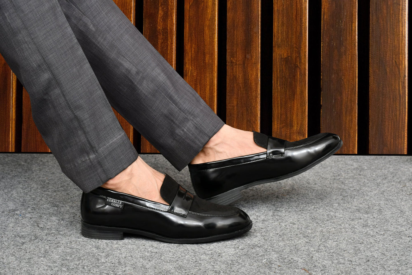 Shiny Slip-on for Men with Suede Upper  Black