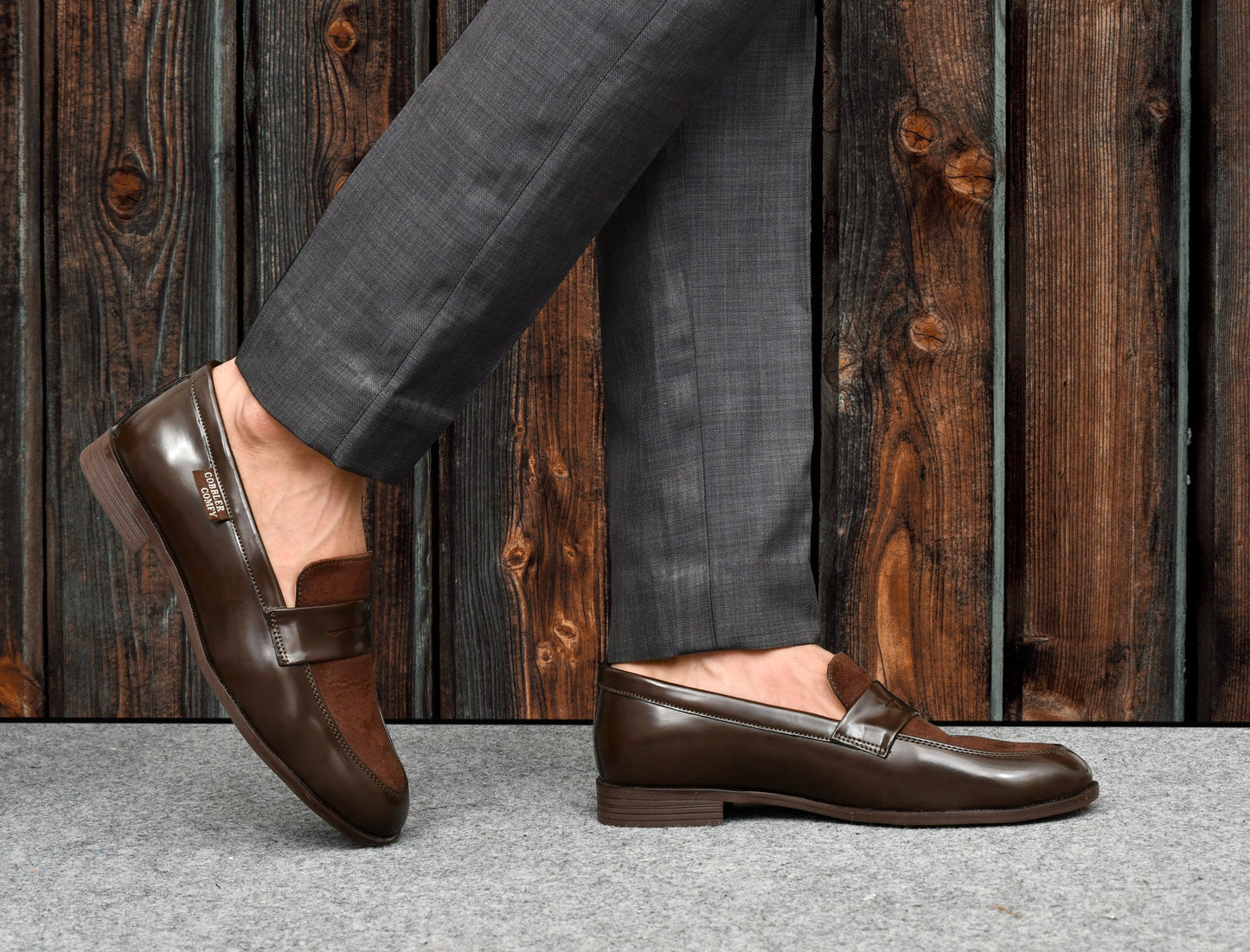 Shiny Slip-on for Men with Suede Upper  Coffee