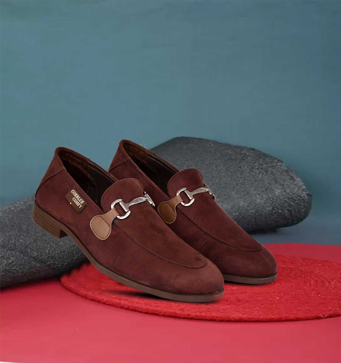 Suede Moccasins for Men with Metallic Loop Buckle  Brown