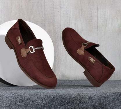 Suede Moccasins for Men with Metallic Loop Buckle  Brown