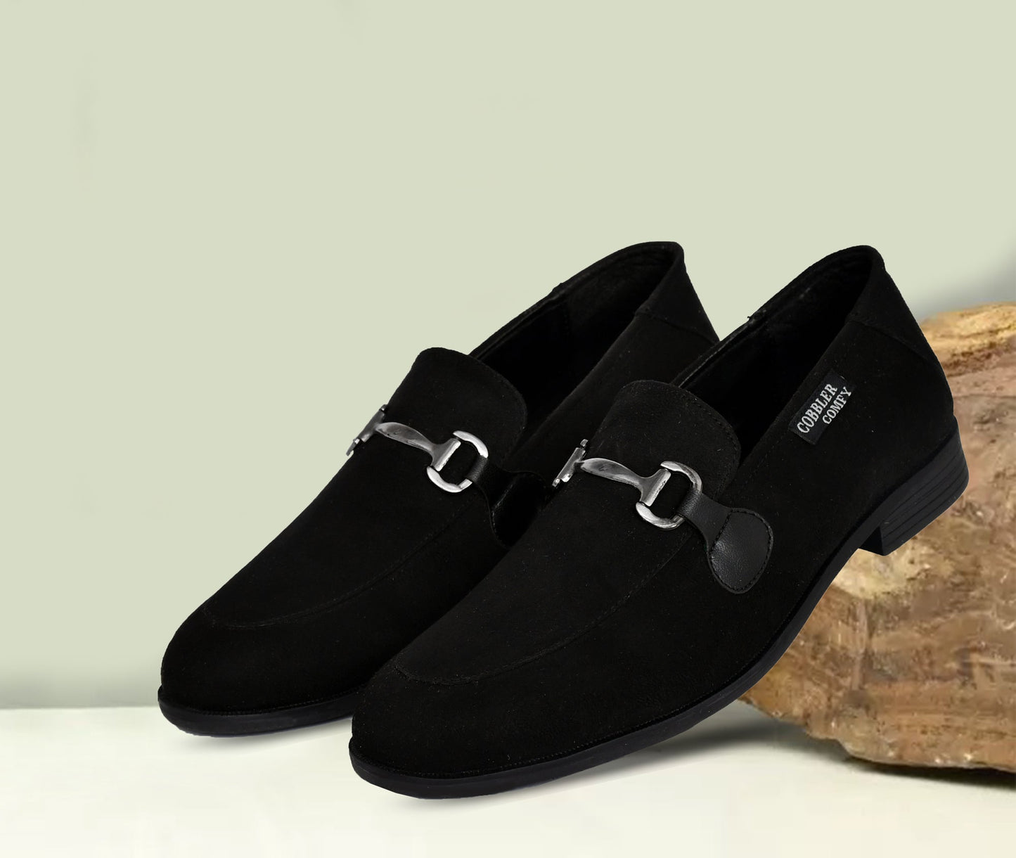 Suede Slip-on with Metallic Loop Buckle  Black