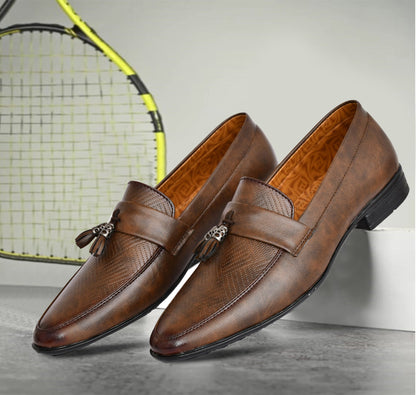 Tussled Loafers for Men with Perforated Pattern  Brown