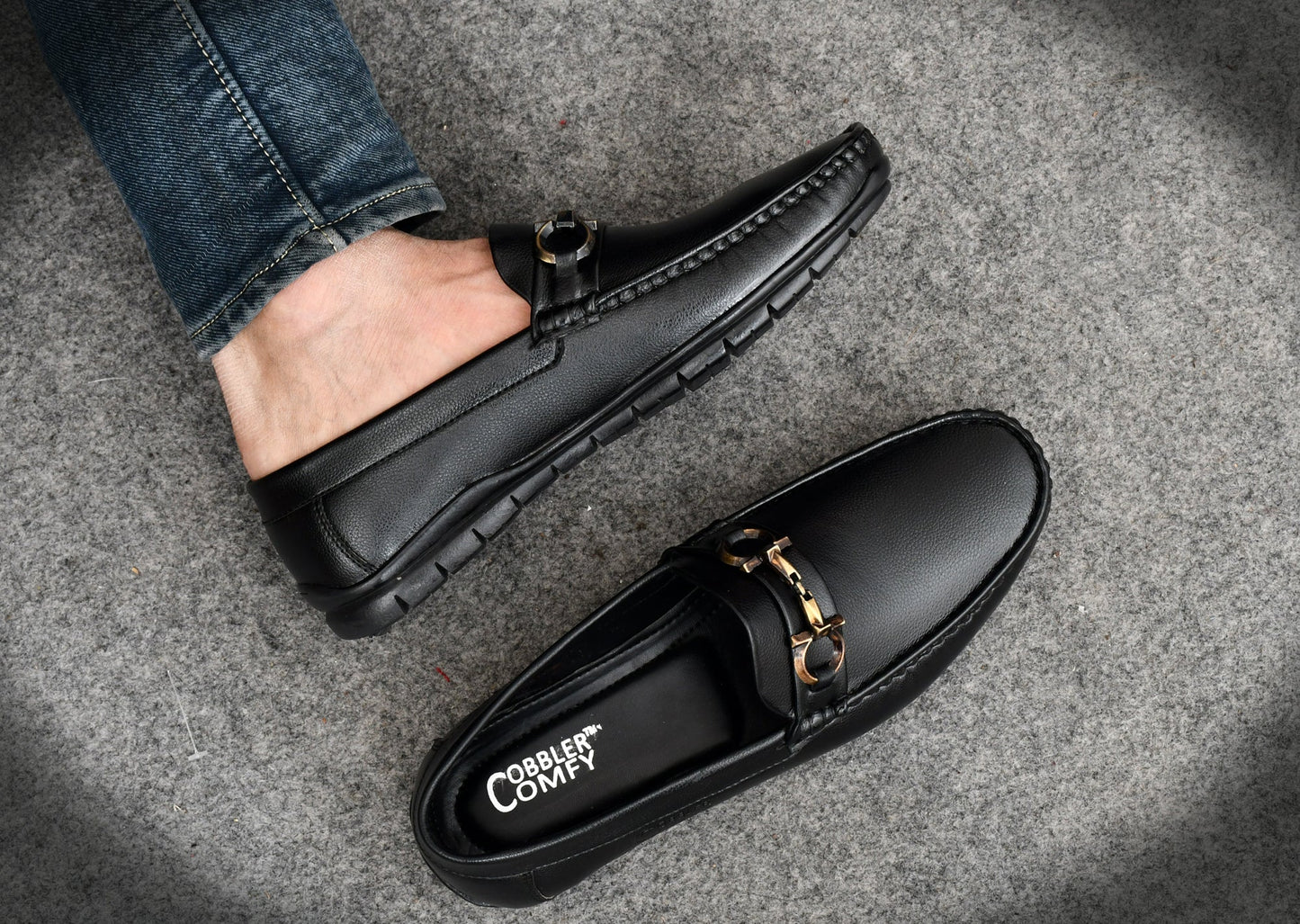 Neat Look Loafers for Men with Double Stitch  Metallic Buckle  Black