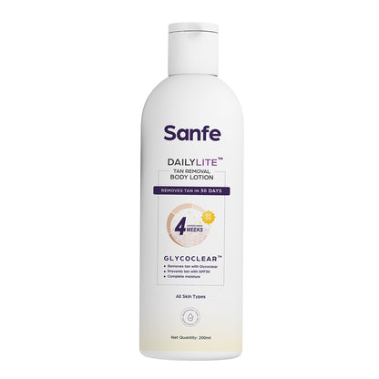 Sanfe DailyLite Tan Removal Body Lotion Detan  Non-sticky Removes  Prevents Tan SPF 30 Results in 4 weeks 200ml