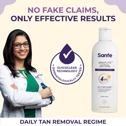 Sanfe DailyLite Tan Removal Body Lotion Detan  Non-sticky Removes  Prevents Tan SPF 30 Results in 4 weeks 200ml