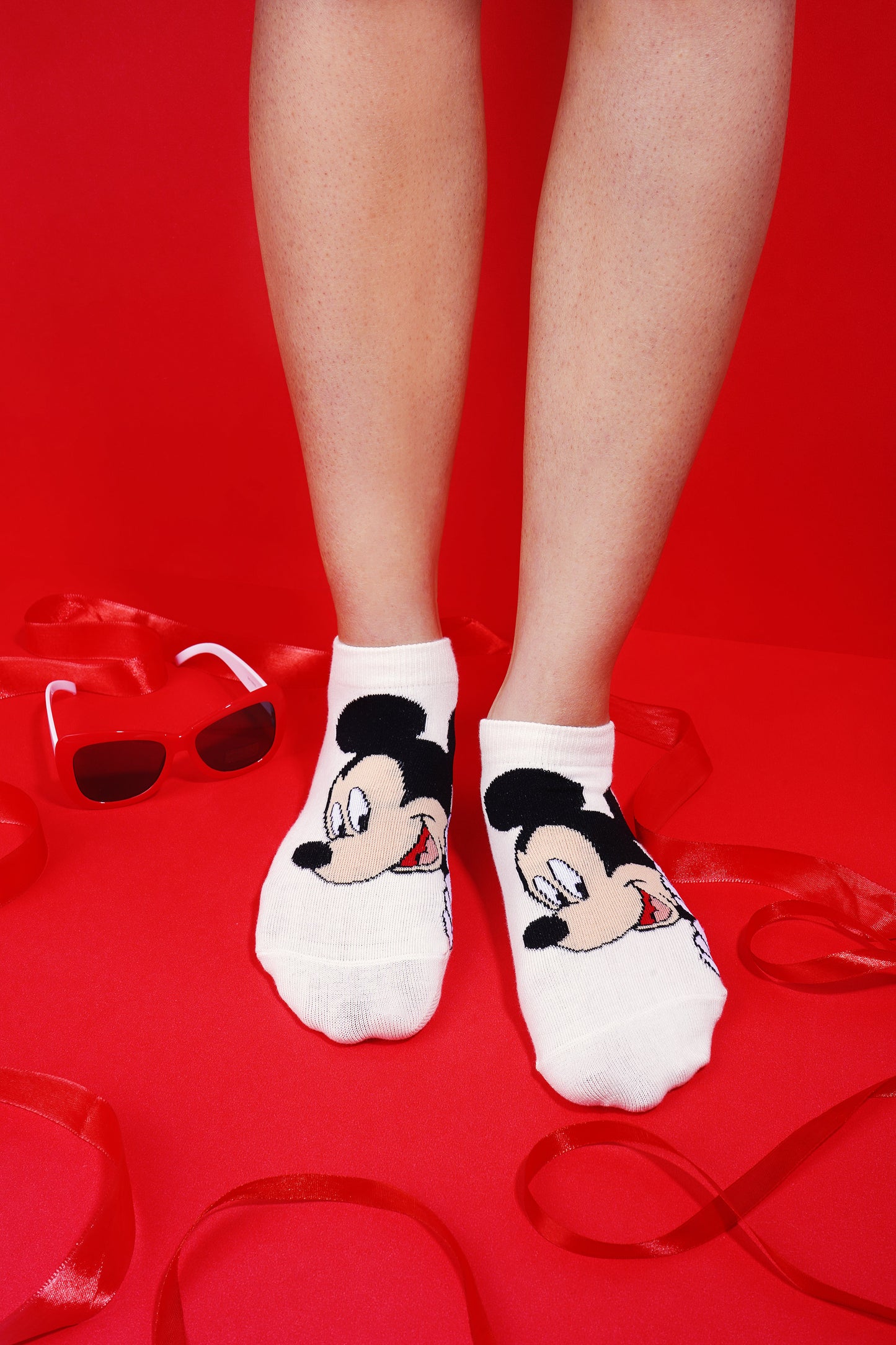 Balenzia x Disney Mickey  Minnie Themed Lowcut Socks for Women-  Pack of 3 Pairs1UFree SizeCream