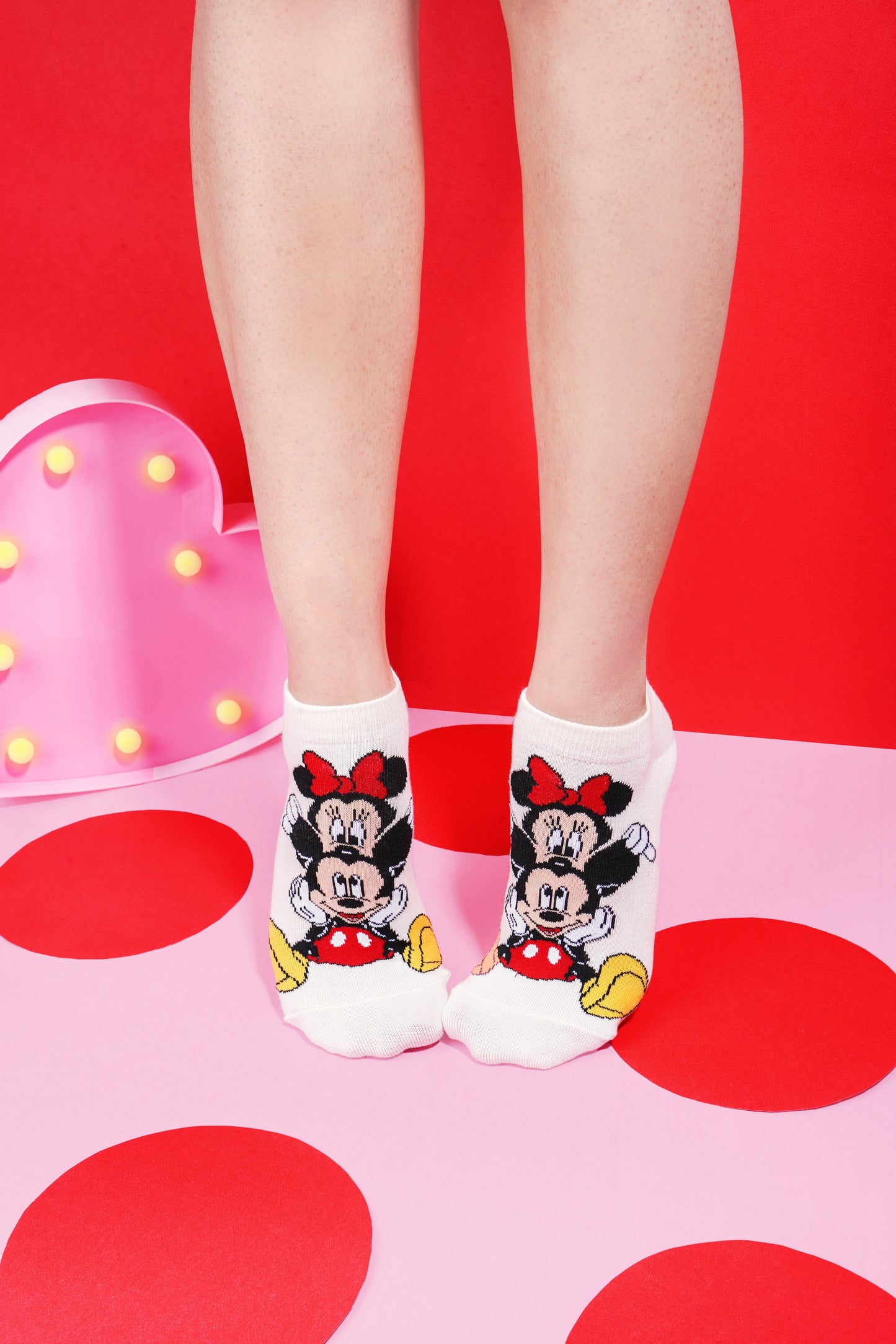 Balenzia x Disney Mickey  Minnie Themed Lowcut Socks for Women-  Pack of 3 Pairs1UFree SizeCream