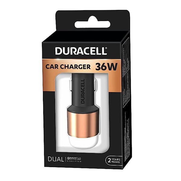 Duracell 36W Fast Car Charger Adapter with Dual USB Port