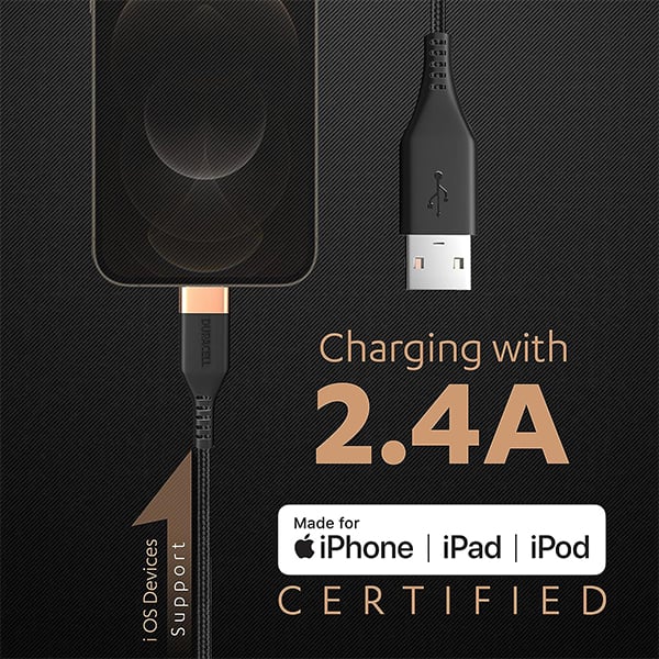 Duracell USB Lightning Apple Certified MFI Braided Sync  Charge Cable