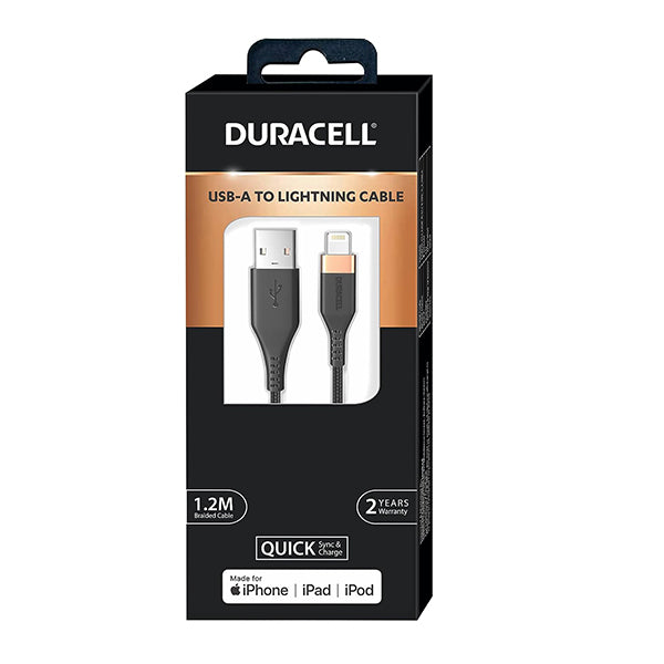 Duracell USB Lightning Apple Certified MFI Braided Sync  Charge Cable