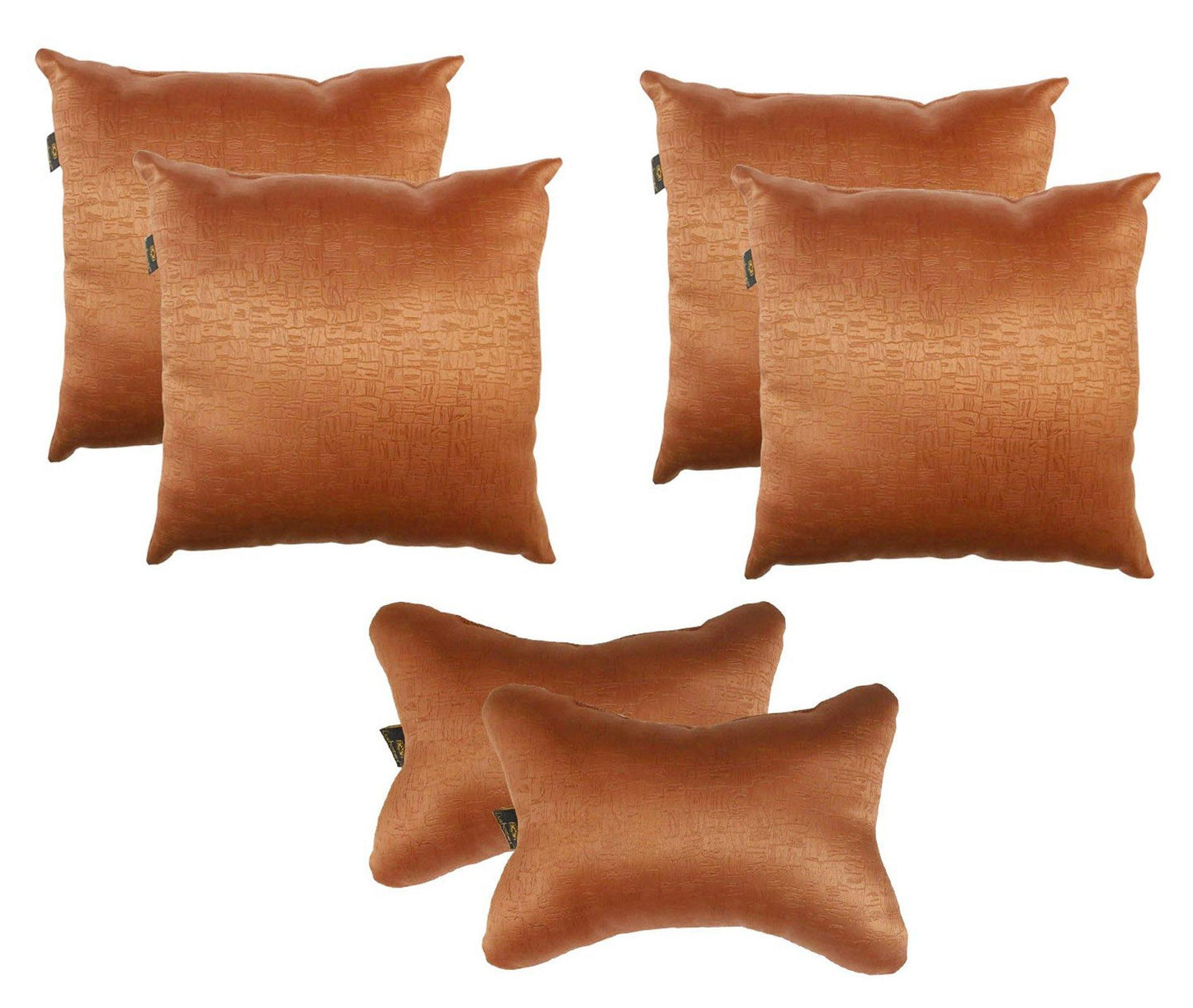 Lushomes Textured Brown car pillow set: 4 cushions (12x12"), 2 neck rest pillows (6x10"). Set of 6.