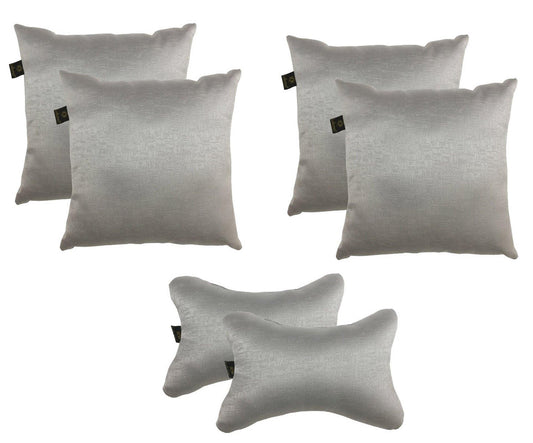 Lushomes Textured Grey car pillow set: 4 cushions (12x12"), 2 neck rest pillows (6x10"). Set of 6.