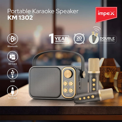 Impex Portable Speaker KM 1302 with 2 Wireless Mic