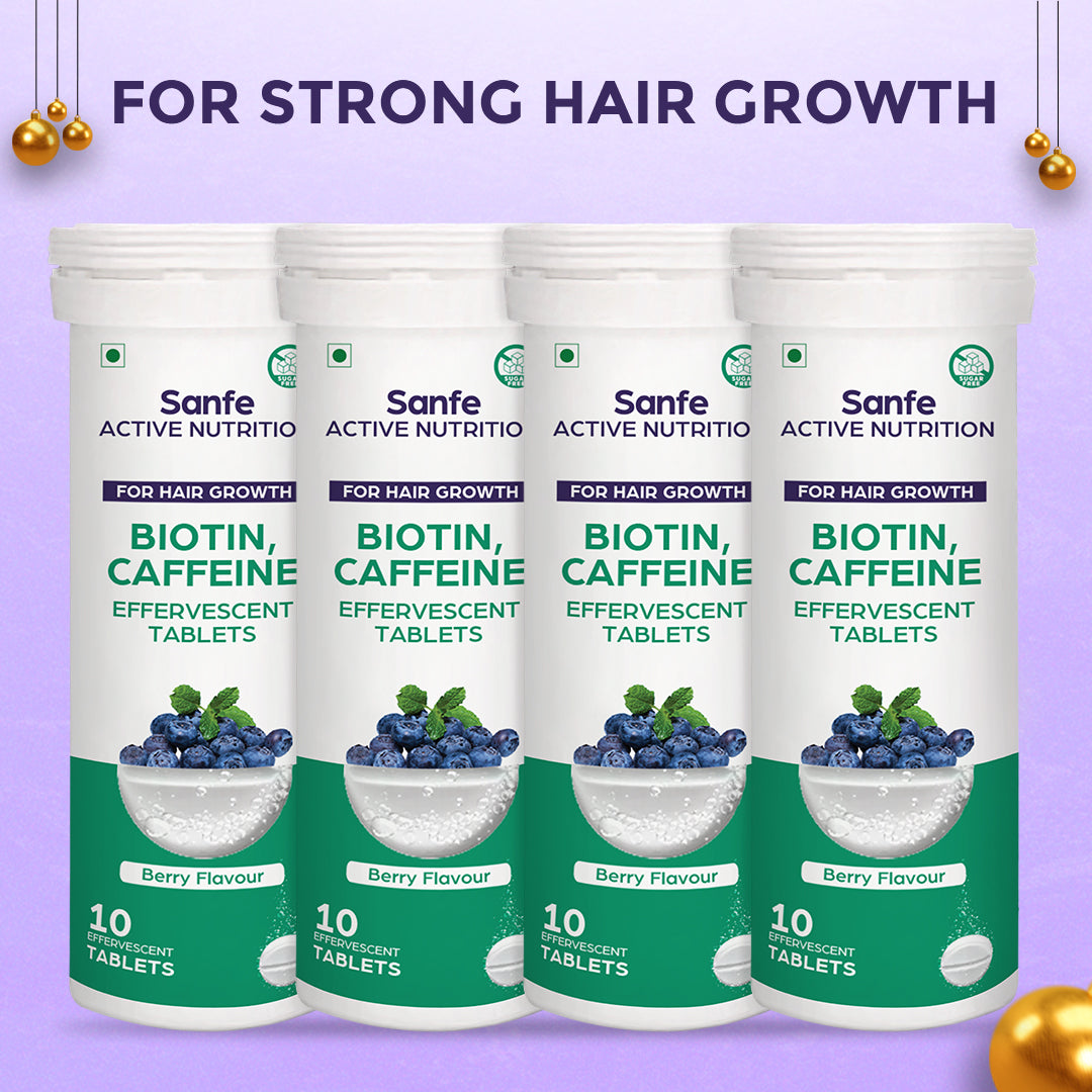 Sanfe Effervescent Tablets Biotin  Caffeine Berry - For Hair Growth supports long hair 40 Tablets