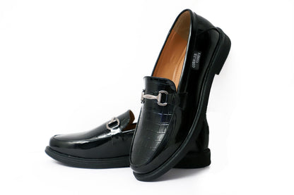 Croco Pattern Slip-on for Men with Metallic Buckle  Black