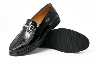 Croco Pattern Slip-on for Men with Metallic Buckle  Black