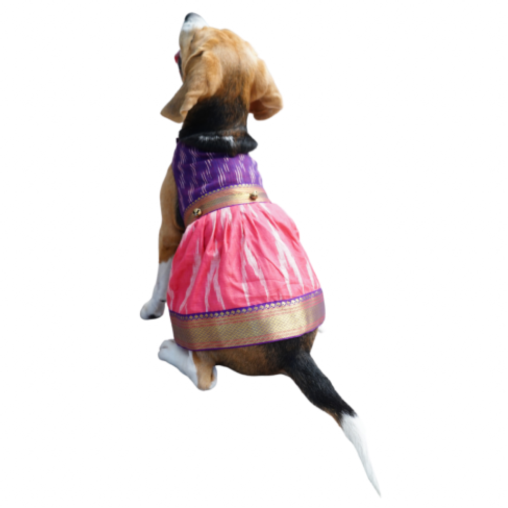 Floof  Co Silk Ikat Lehenga for Dogs Pink  Purple