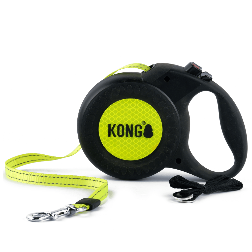 Kong Reflective Retractable Leash for Dogs and Cats Neon Yellow