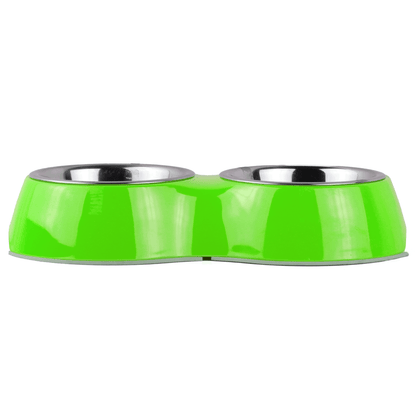 Basil Double Melamine Bowl Dinner Set for Dogs and Cats Green