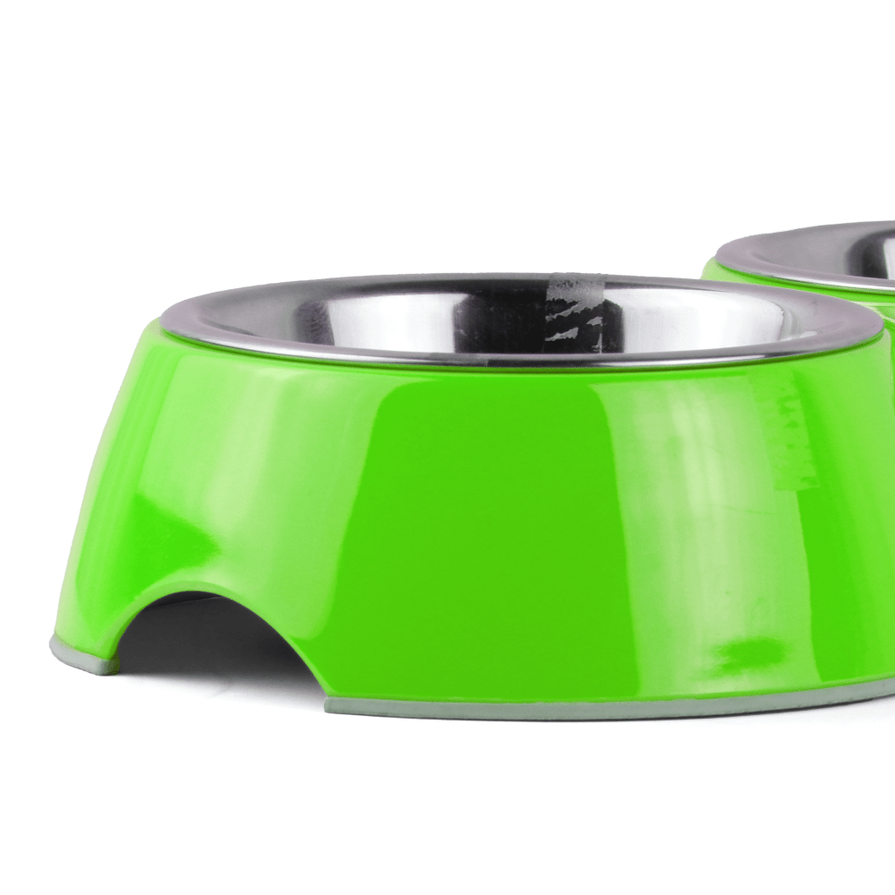 Basil Double Melamine Bowl Dinner Set for Dogs and Cats Green