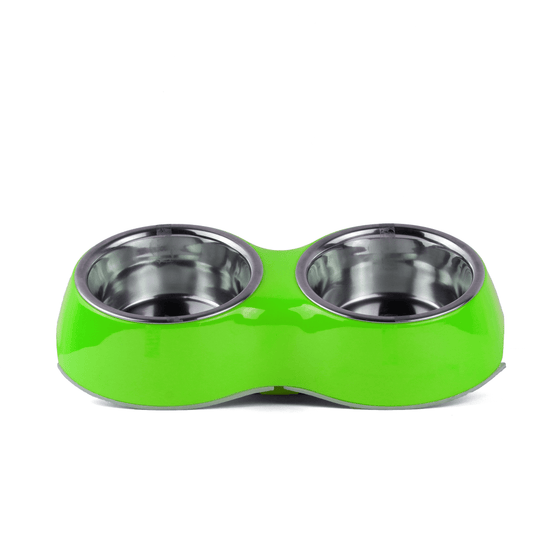 Basil Double Melamine Bowl Dinner Set for Dogs and Cats Green