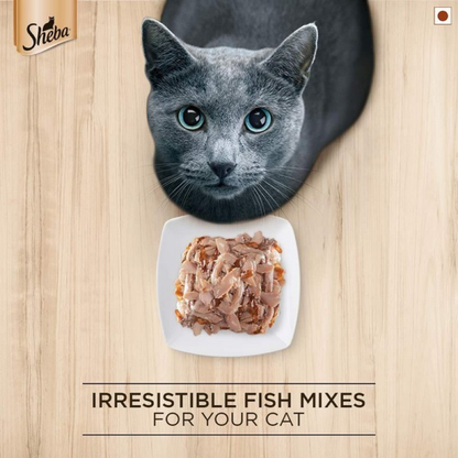 Sheba Skipjack Salmon Fish Mix and Fish with Dry Bonito Flake Cat Wet Food Combo 2424