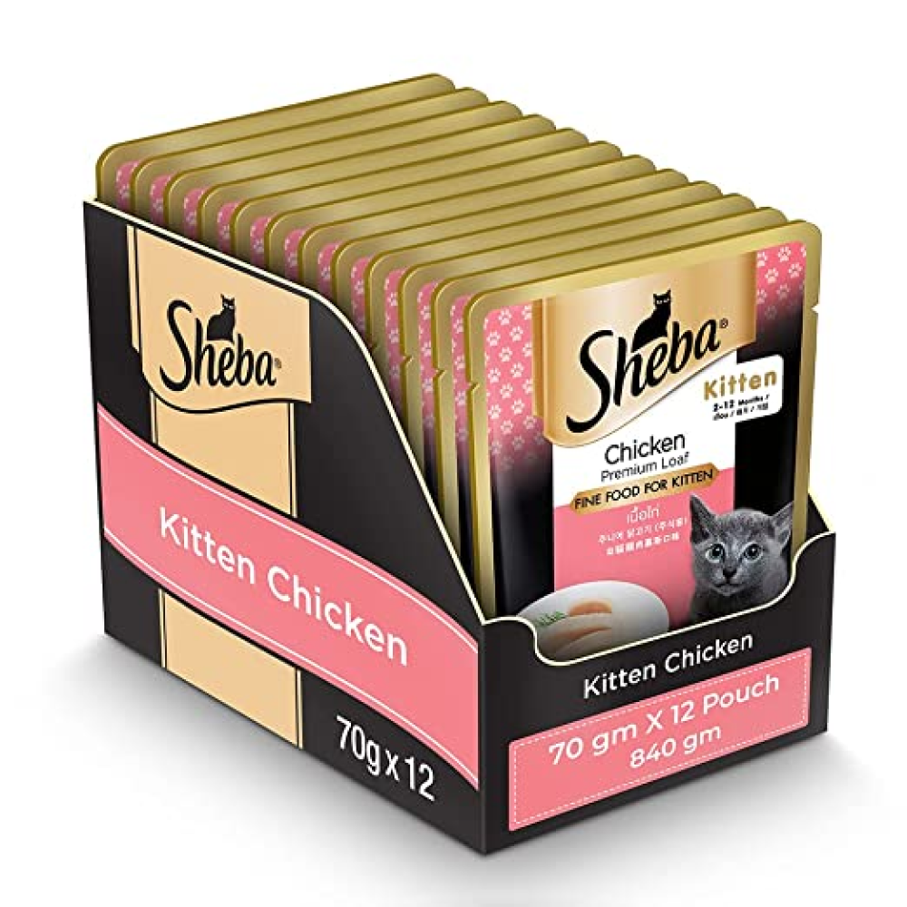 Sheba Chicken Loaf Premium Kitten 2 to 12 Months Wet Food and Chicken All Life Stage Cat Dry Food Combo